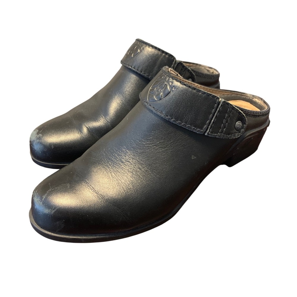 Ariat Black Leather Clogs Mules  8 ATS Western  Equestrian Slip On Shoes‎
